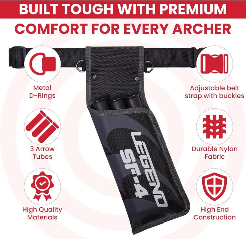 Legend SF4 Hip Quiver for Arrows -vBeginner-Friendly Right-Handed Arrow Quiver with 3 Arrow Tubes, Durable Archery Quiver with Adjustable Belt Strap, Waist Quiver Arrow Holder for Target Shooting - Image 4